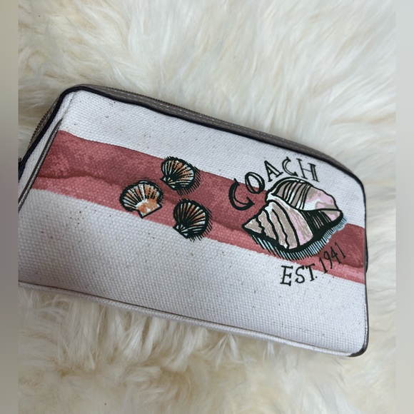 Coach Beach Canvass Cosmetic Bag Beach Shell Retired  Metallic Bronze Trim - Picture 9 of 10